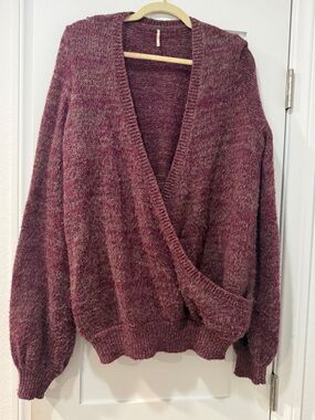 Free People Women's Cozy Wrap Front Sweater Cardigan - Burgundy